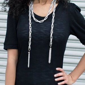SCARFed for Attention - Silver Tone Necklace and Earrings Set